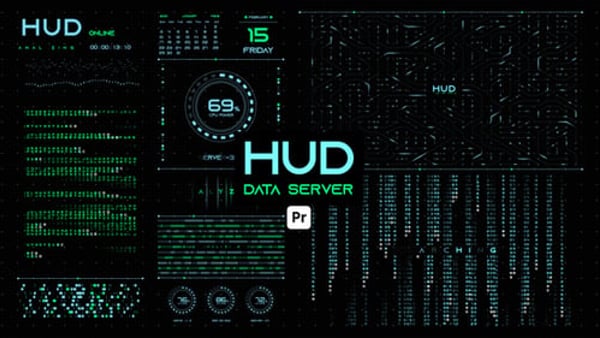 HUD Data Server for Premiere Pro - Futuristic Data Interface Motion Graphics Pack