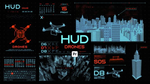 HUD Drones for Premiere Pro - Drone Control Interface Motion Graphics Pack