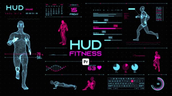 HUD Fitness for Premiere Pro - Sports Fitness Data HUD Motion Graphics Pack
