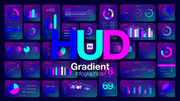 HUD Gradient Infographics – Futuristic Interface Data Visual Animations for Videos