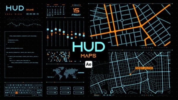 HUD Maps for After Effects - Digital Map Interface Motion Graphics Pack