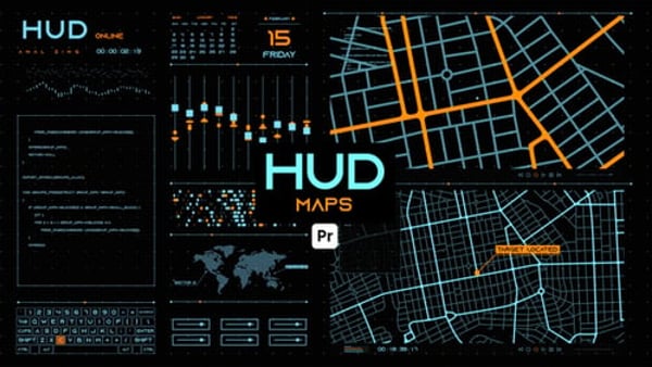 HUD Maps for Premiere Pro - Digital Map Interface Motion Graphics Pack