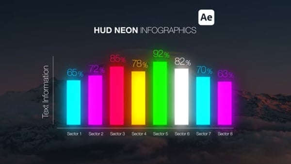 HUD Neon Infographics - Futuristic Tech Data Visualization Animation Template