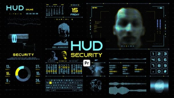 HUD Security for Premiere Pro - Surveillance Security HUD Motion Graphics Pack