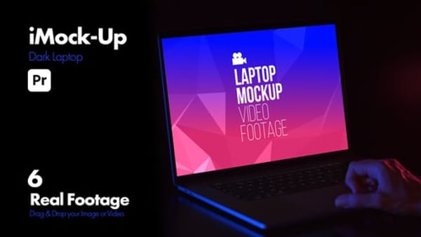 iMock-Up Dark Laptop for Premiere Pro - Minimal Dark Screen Presentation Mockup Template