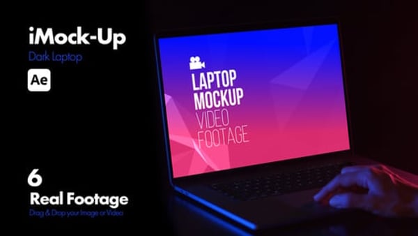 iMock-Up Dark Laptop - Minimal Dark Screen Presentation Mockup Template