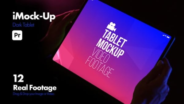iMock-Up Dark Tablet for Premiere Pro - Minimal Dark Screen Presentation Mockup Template