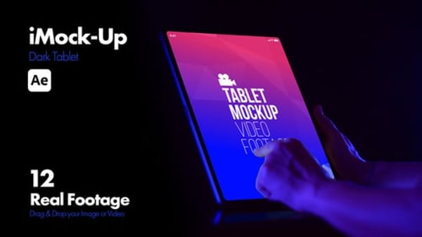 iMock-Up Dark Tablet - Minimal Dark Screen Presentation Mockup Template