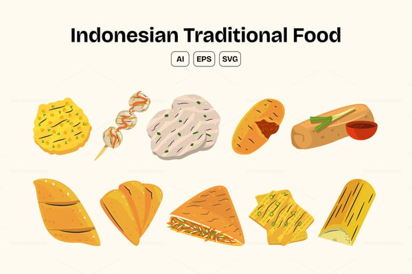 Indonesian Traditional Snack Illustration Set