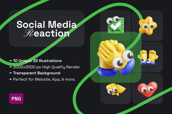 Inflatable Social Media Reaction 3D Icon Pack