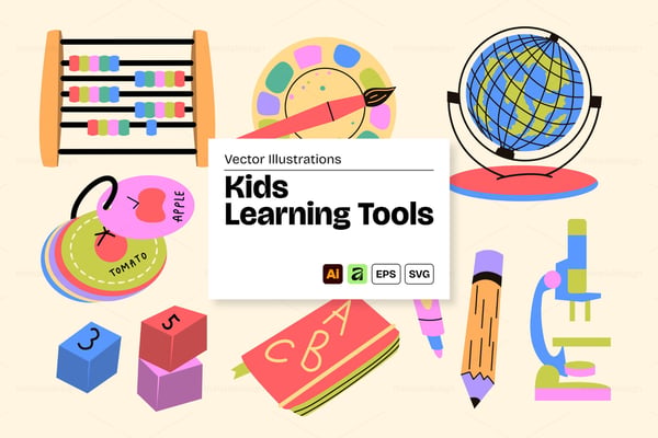 Kids Learning Tools Vector Illustration