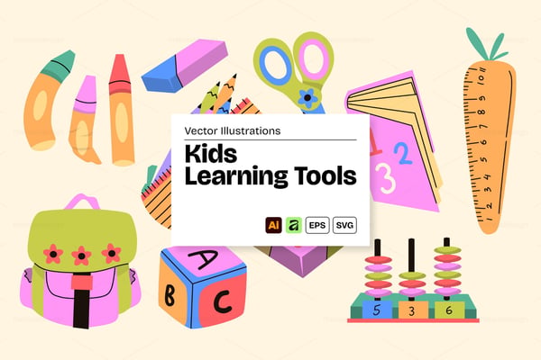 Kids Learning Tools Vector Set