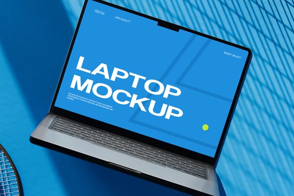 Laptop Mockup On A Blue Sports Surface