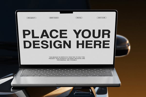 Laptop Mockup On A Car Hood