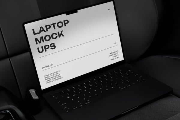 Laptop Mockup On A Car's Leather Seat