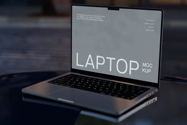 Laptop Mockup On A Metal Table