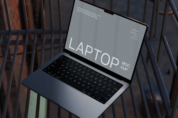 Laptop Mockup On An Urban Fire Escape