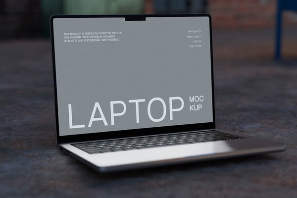 Laptop Mockup On Concrete Floor