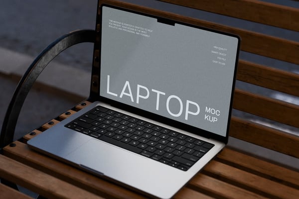 Laptop Mockup On Wooden Bench
