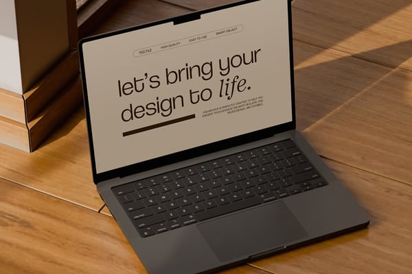 Laptop Mockup On Wooden Floor