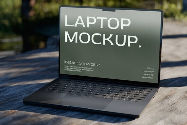 Laptop Mockup On Wooden Surface