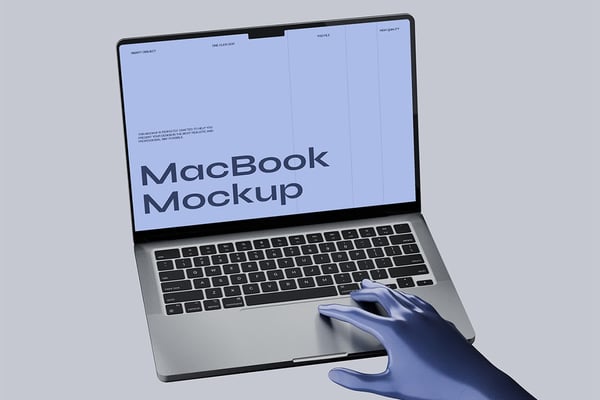 Laptop Mockup With A Blue Hand