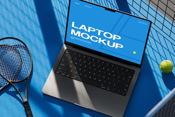 Laptop Mockup With A Tennis Racket