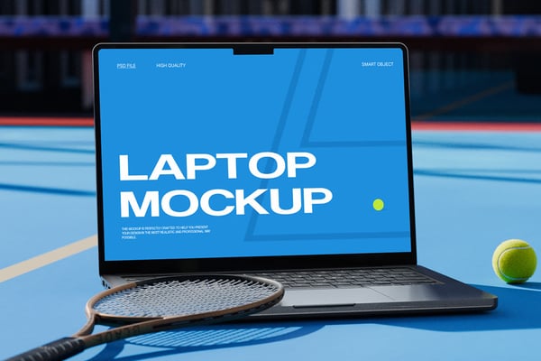 Laptop Mockup With A Tennis Racket
