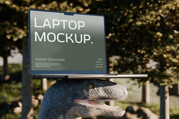 Laptop Screen Mockup On Dinosaur