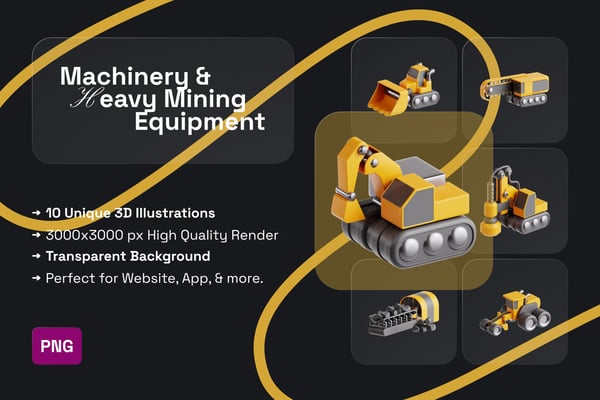 Machinery & Heavy Mining Equipment 3D Icon Pack