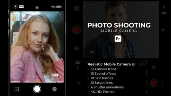 Mobile Camera UI Overlay for Premiere Pro | Photo & Video Shooting HUD Mockup