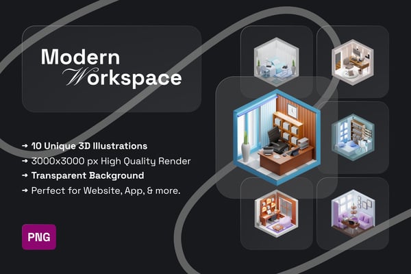 Modern Workspace Isometric 3D Illustration Pack