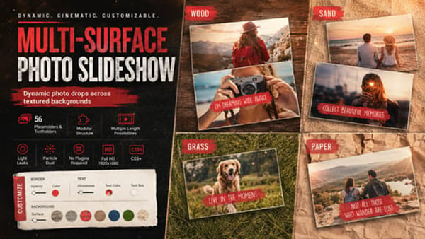 Multi-Surface Photo Slideshow with Falling Photos and Textured Backgrounds