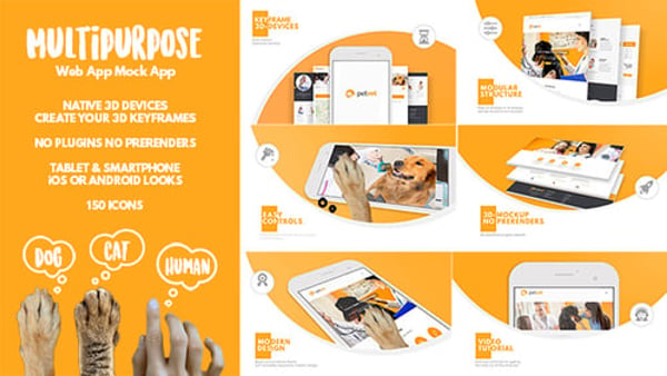 Multipurpose Web App Mockup Toolkit – 3D Smartphone & Tablet Promo with Gestures