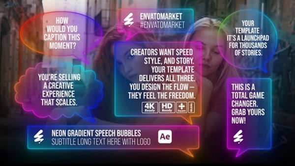 Neon Gradient Speech Bubbles – Animated Chat Dialog Text Message Pack