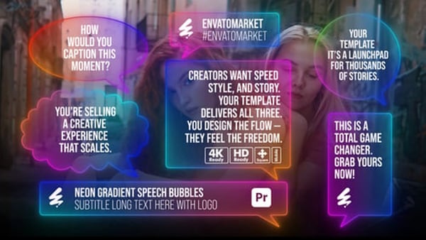 Neon Gradient Speech Bubbles for Premiere Pro – Animated Chat Dialog Text Message Pack
