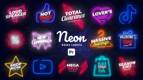 Neon Sale Labels MOGRT for Premiere Pro – Glowing Discount Signs