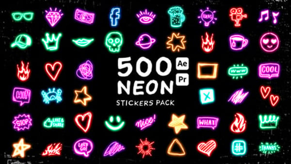 Neon Stickers Pack - Glowing Animated Social Media Elements Collection