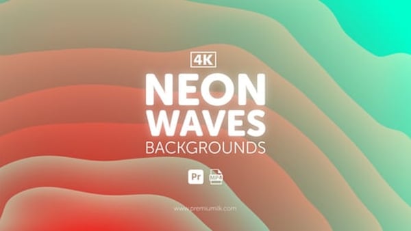 Neon Waves Backgrounds for Premiere Pro - Glowing Abstract Flowing Motion Backdrop Pack