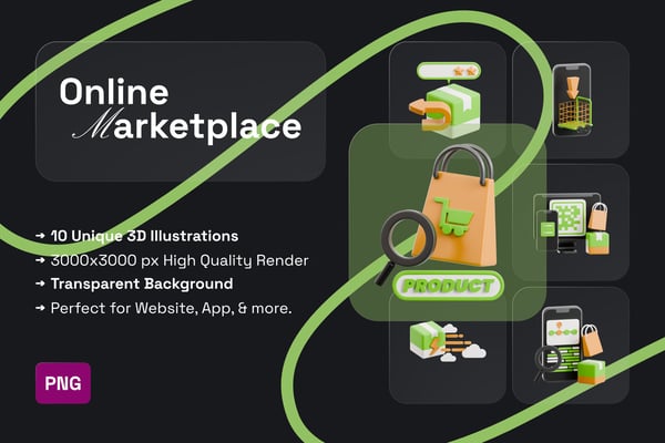Online Marketplace 3D Icon Pack