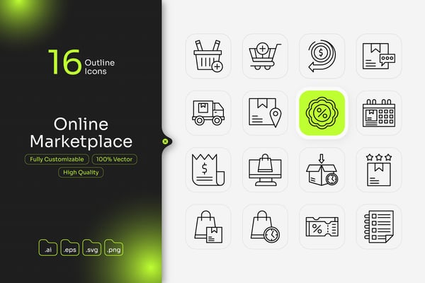 Online Marketplace Outline Icon Set