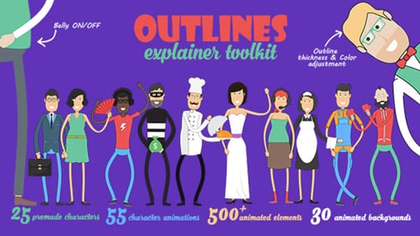 Outlines Character Explainer Toolkit for After Effects – 25 Characters