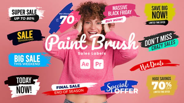 Paint Brush Sale Labels for After Effects & Premiere Pro – Discount Promo Graphics
