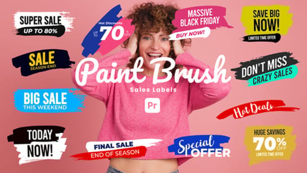 Paint Brush Sale Labels MOGRT for Premiere Pro – Discount and Special Offer Graphics