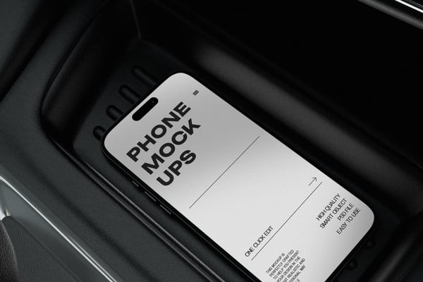 Phone Mockup In A Car's Center Console