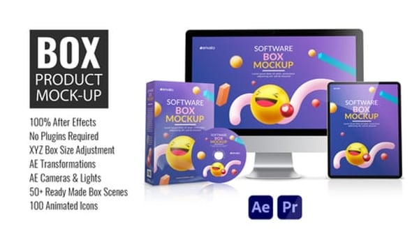 Photorealistic 3D Box Product Mockup for After Effects – 4K Resizable