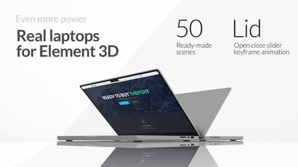 Photorealistic Laptop Mockups for After Effects | 52 Element 3D Scenes