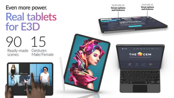 Photorealistic Tablet Mockup Pack for Element 3D | 90 Scenes & 15 Gestures