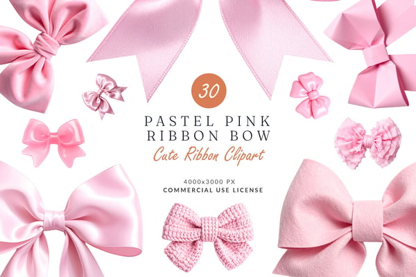 Pink Ribbon Bow PNG Clipart Bundle
