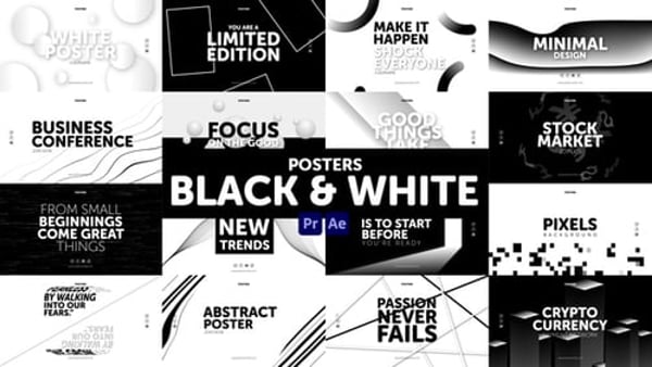 Posters Black & White - Monochrome Poster Animation Motion Template Pack